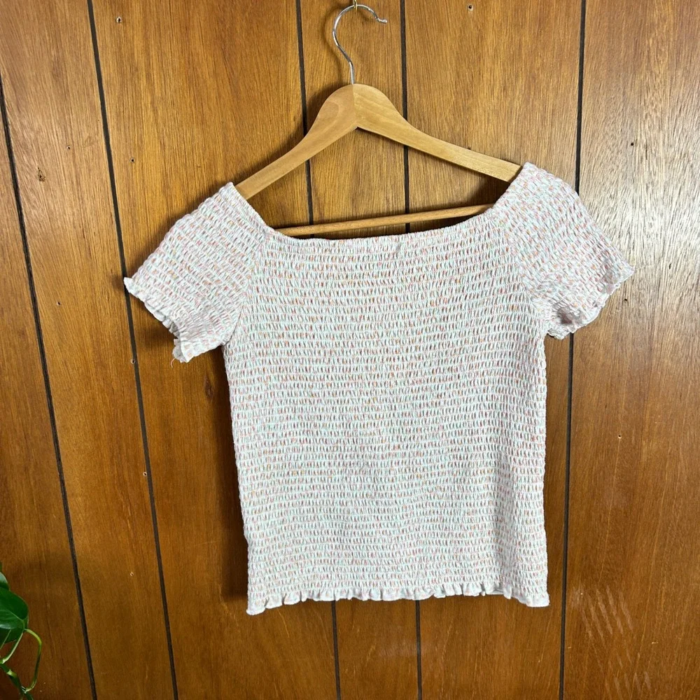 y2k Art Class Girls XL 14/16 Smocked‎ Floral Top Pastel Short Lettuce Edge Hem
